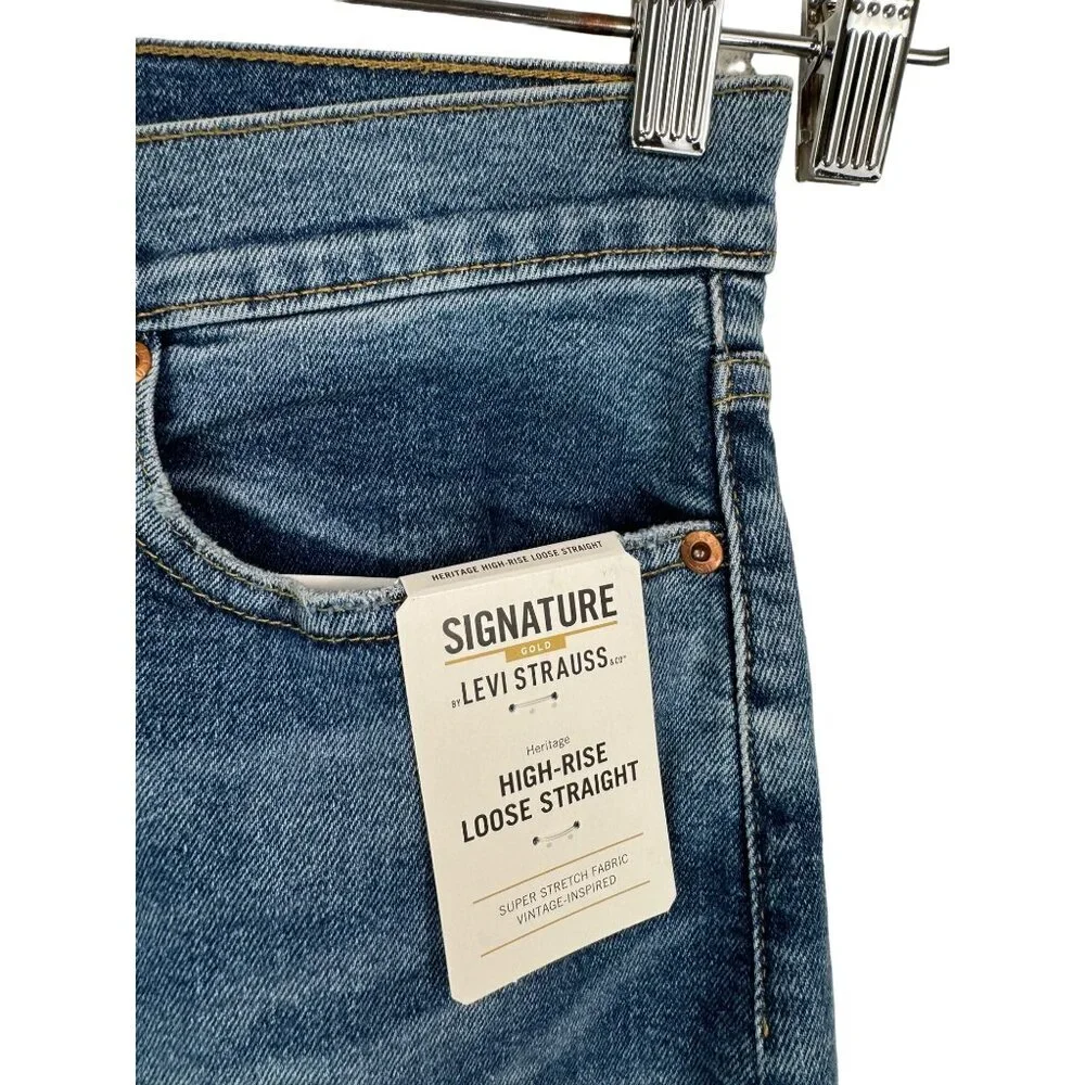 Levis Signature High Rise Loose Straight‎ leg Keans distressed sz 32 - Picture 5 of 12